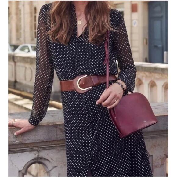 Sézane Clemence Black and White Polka Dot Midi Dress Size 36 US 4 Bust 36in - Picture 2 of 10